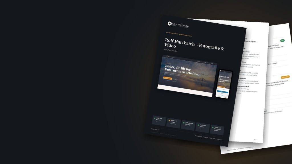 Beispielbericht eines Webseiten-Checks mit Ampelbewertung